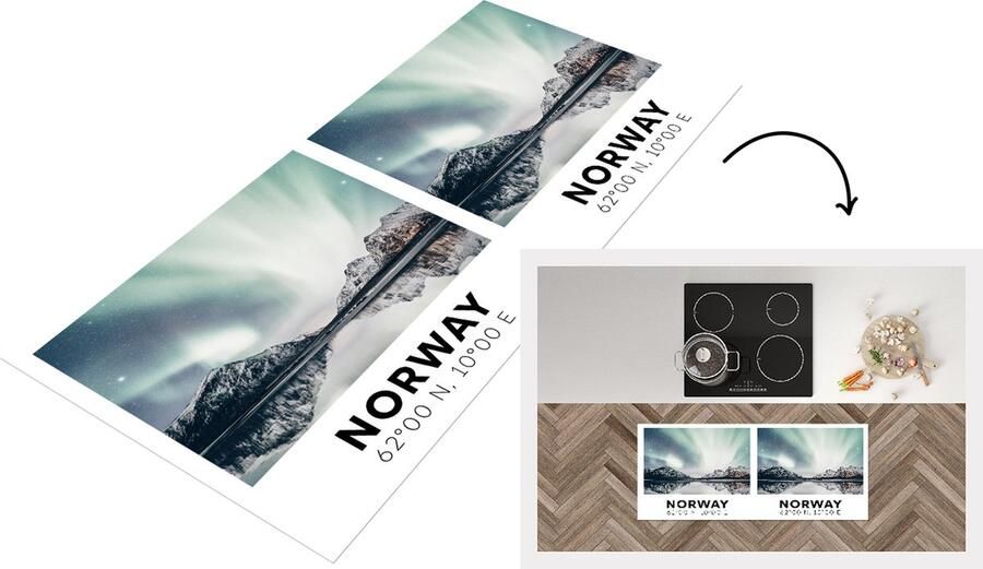 KitchenYeah Keukenloper Loper keuken Noorwegen Noorderlicht Bergen 120x50 cm Keukenloper vinyl