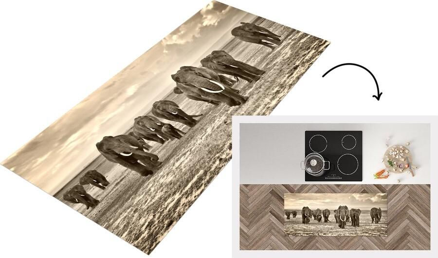KitchenYeah Keukenloper Loper keuken Olifant Afrikaans Sepia 120x50 cm Keukenloper vinyl