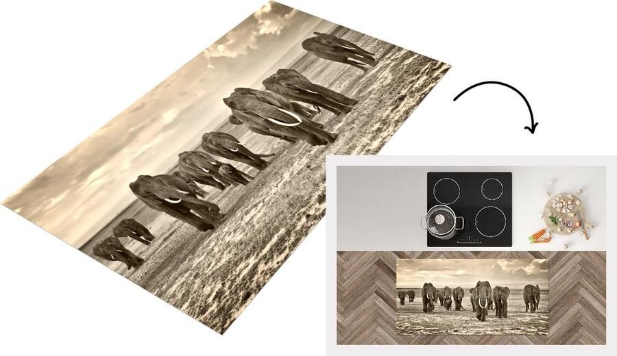 KitchenYeah Keukenloper Loper keuken Olifant Afrikaans Sepia 120x60 cm Keukenloper vinyl