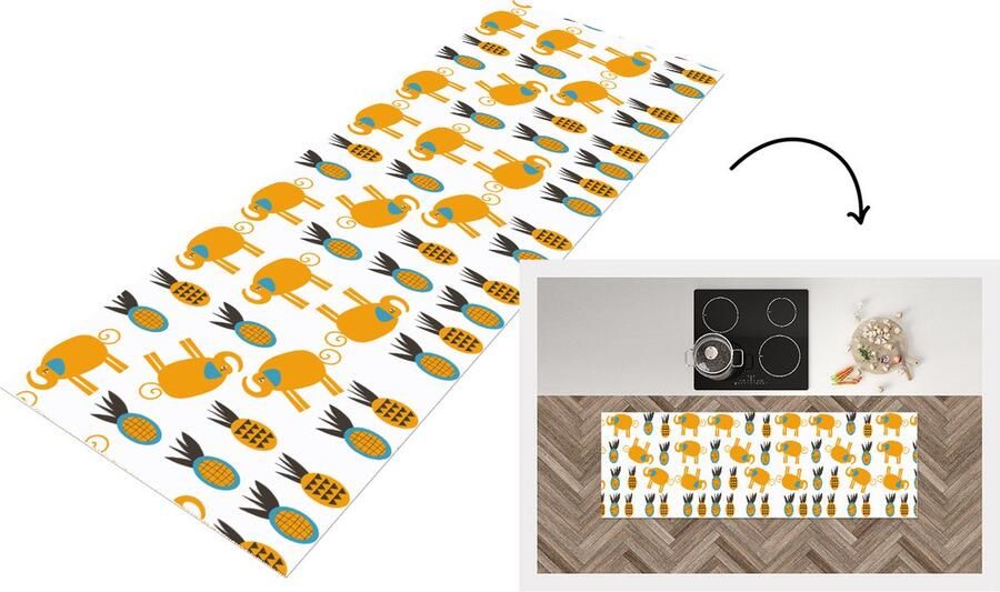KitchenYeah Keukenloper Loper keuken Olifant Ananas Geel Patroon 180x60 cm Keukenloper vinyl