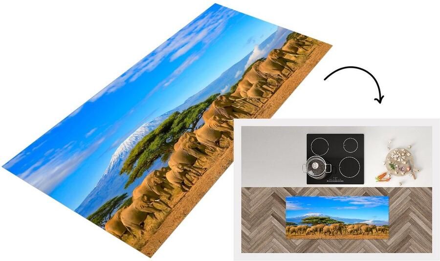 KitchenYeah Keukenloper Loper keuken Olifant Berg Safari 120x50 cm Keukenloper vinyl