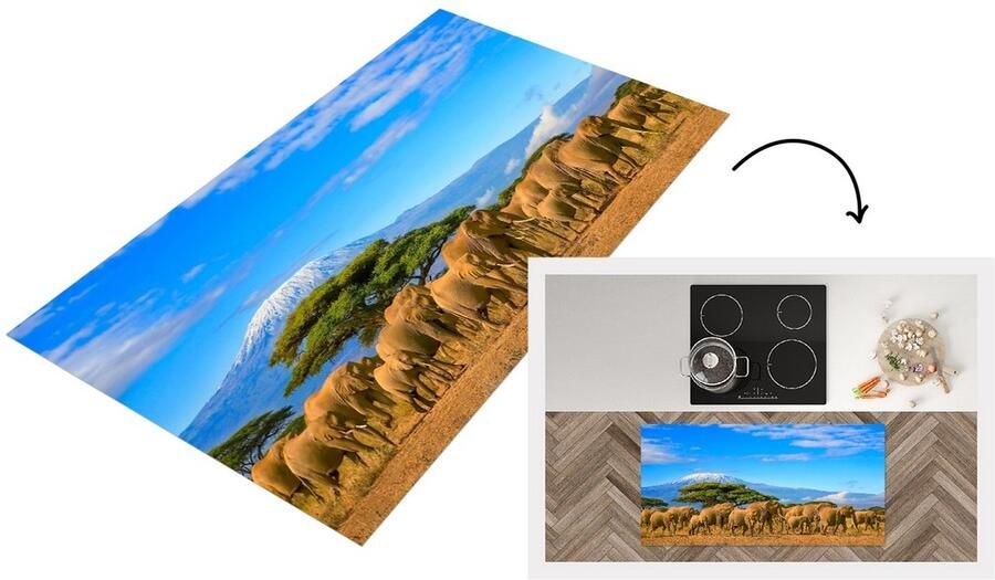 KitchenYeah Keukenloper Loper keuken Olifant Berg Safari 120x60 cm Keukenloper vinyl