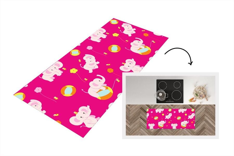 KitchenYeah Keukenloper Loper keuken Olifant Bloemen Patronen 120x50 cm Keukenloper vinyl