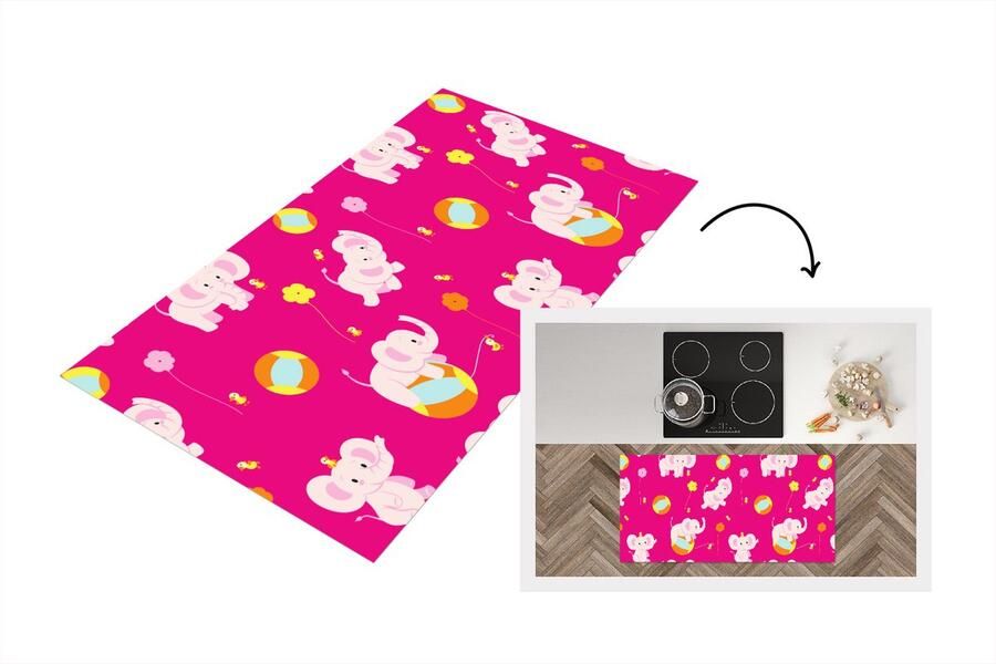 KitchenYeah Keukenloper Loper keuken Olifant Bloemen Patronen 120x60 cm Keukenloper vinyl