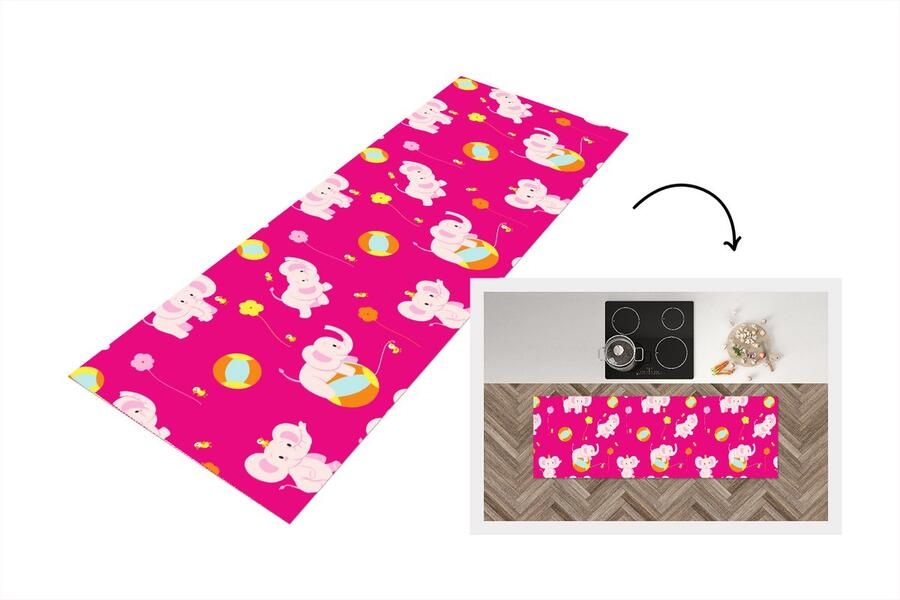 KitchenYeah Keukenloper Loper keuken Olifant Bloemen Patronen 180x60 cm Keukenloper vinyl