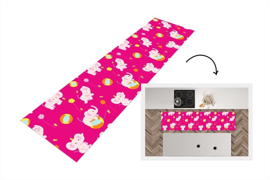 KitchenYeah Keukenloper Loper keuken Olifant Bloemen Patronen 200x50 cm Keukenloper vinyl
