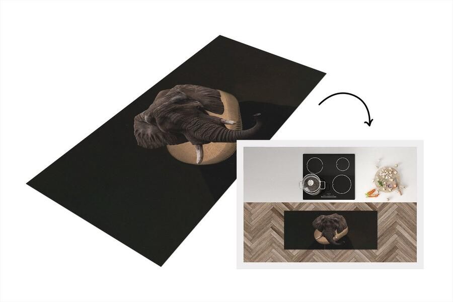 KitchenYeah Keukenloper Loper keuken Olifant Kunst Dierenkop 120x50 cm Keukenloper vinyl
