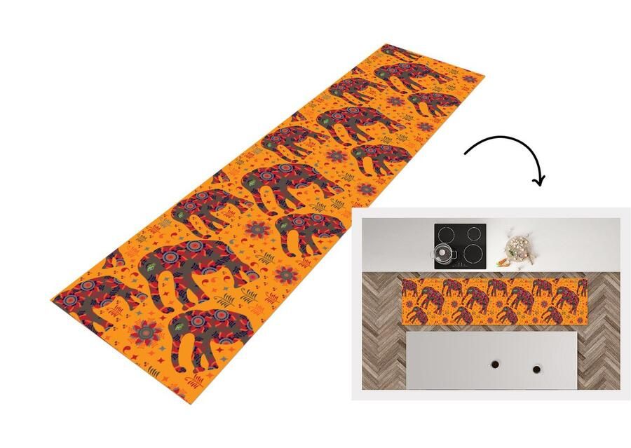 KitchenYeah Keukenloper Loper keuken Olifant Ornament Bloemen Patroon 240x60 cm Keukenloper vinyl