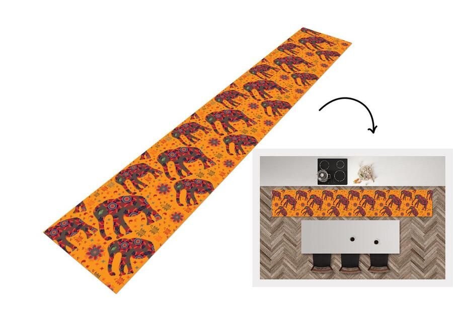 KitchenYeah Keukenloper Loper keuken Olifant Ornament Bloemen Patroon 300x50 cm Keukenloper vinyl