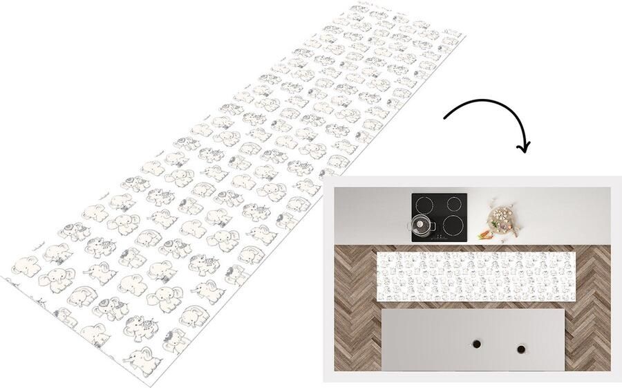 KitchenYeah Keukenloper Loper keuken Olifant Patroon Baby 200x50 cm Keukenloper vinyl