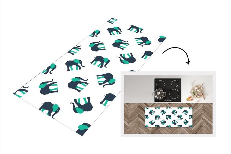 KitchenYeah Keukenloper Loper keuken Olifant Patroon Groen 120x50 cm Keukenloper vinyl