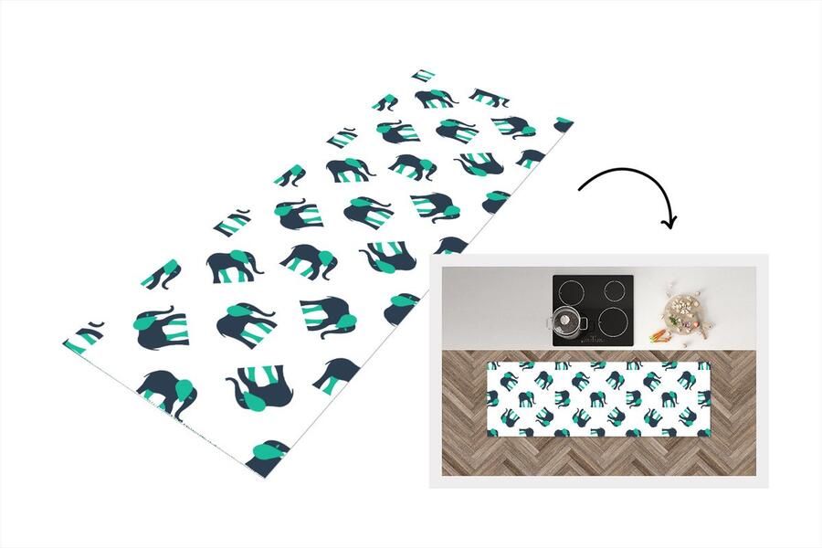 KitchenYeah Keukenloper Loper keuken Olifant Patroon Groen 180x60 cm Keukenloper vinyl