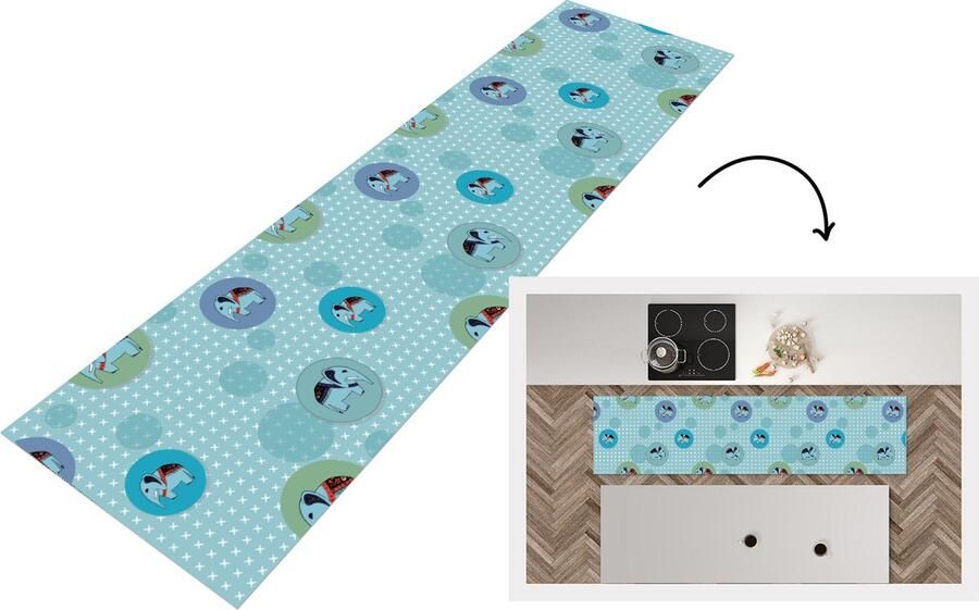 KitchenYeah Keukenloper Loper keuken Olifant Stippen Design 200x50 cm Keukenloper vinyl