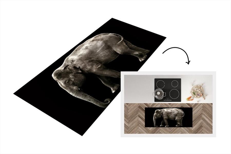 KitchenYeah Keukenloper Loper keuken Olifant Wilde dieren Zwart 120x50 cm Keukenloper vinyl