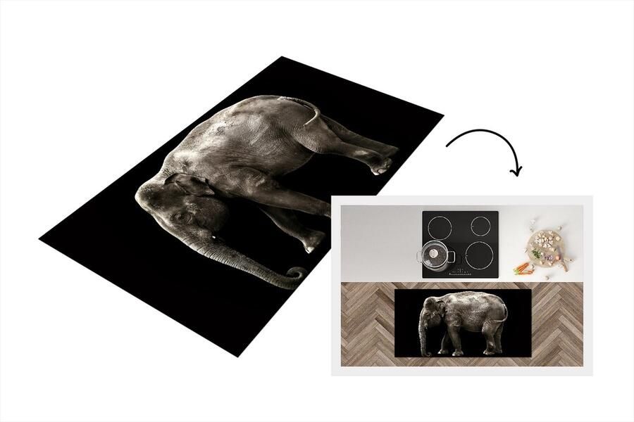KitchenYeah Keukenloper Loper keuken Olifant Wilde dieren Zwart 120x60 cm Keukenloper vinyl