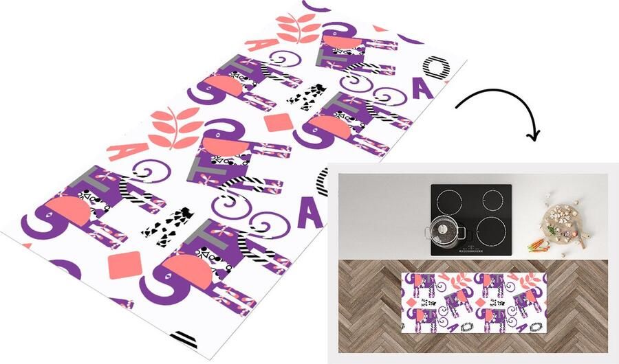 KitchenYeah Keukenloper Loper keuken Olifanten Bladeren Paars Patroon 120x50 cm Keukenloper vinyl