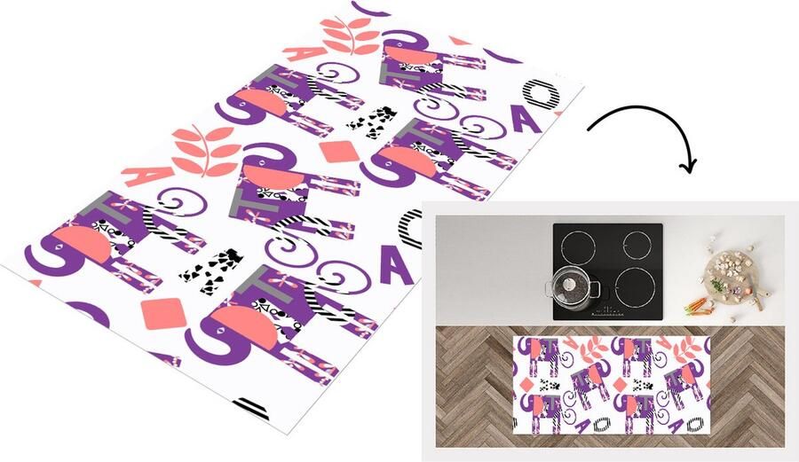 KitchenYeah Keukenloper Loper keuken Olifanten Bladeren Paars Patroon 120x60 cm Keukenloper vinyl