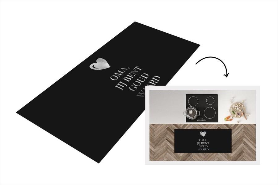 KitchenYeah Keukenloper Loper keuken Oma Jij bent goud waard Moederdag Cadeau zwart wit 120x50 cm Keukenloper vinyl