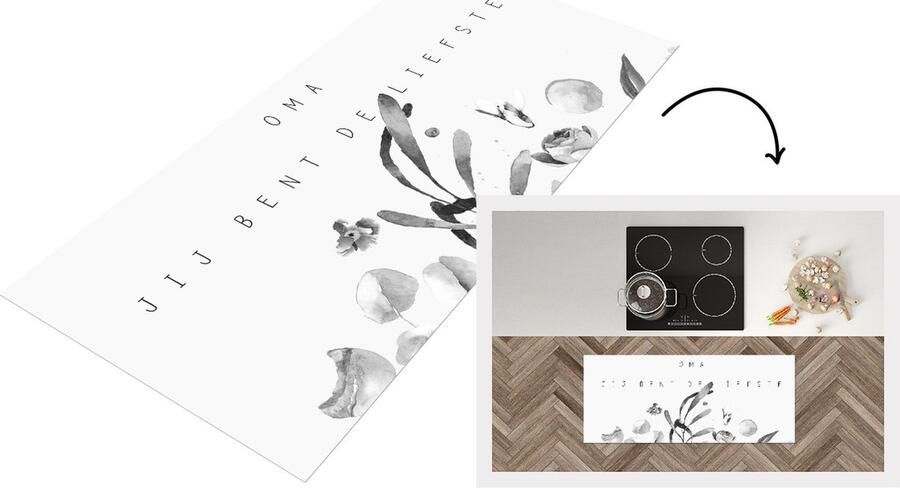 KitchenYeah Keukenloper Loper keuken Oma Lieve oma Bloemen Quotes Moederdag cadeautje zwart wit 120x50 cm Keukenloper vinyl