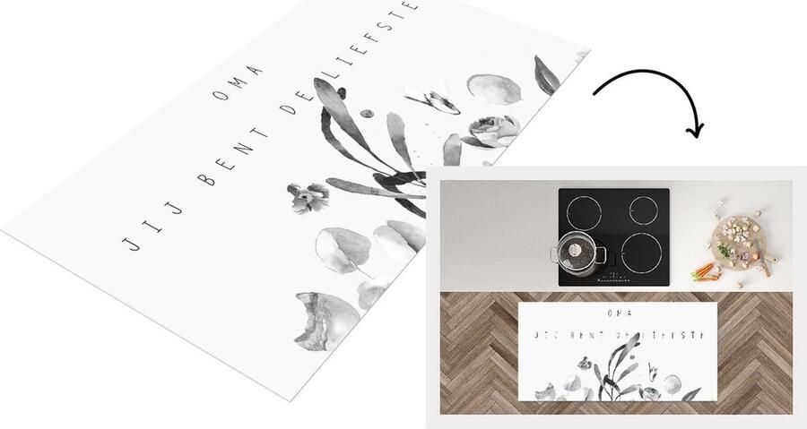 KitchenYeah Keukenloper Loper keuken Oma Lieve oma Bloemen Quotes Moederdag cadeautje zwart wit 120x60 cm Keukenloper vinyl