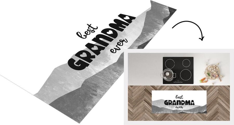 KitchenYeah Keukenloper Loper keuken Oma Moederdag Oma cadeau zwart wit 120x50 cm Keukenloper vinyl