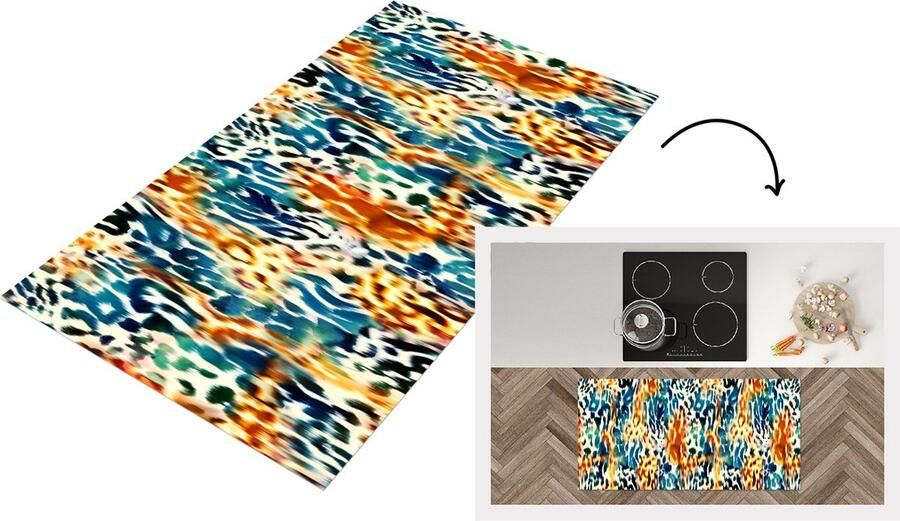 KitchenYeah Keukenloper Loper keuken Oranje Blauw Dierenprint Patronen 120x60 cm Keukenloper vinyl