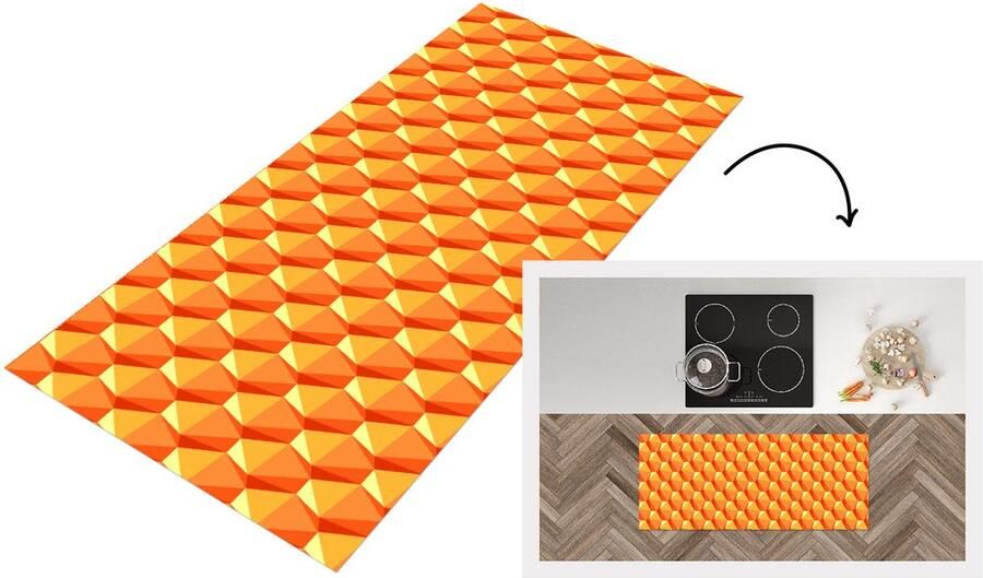 KitchenYeah Keukenloper Loper keuken Oranje Patronen 3D 120x50 cm Keukenloper vinyl