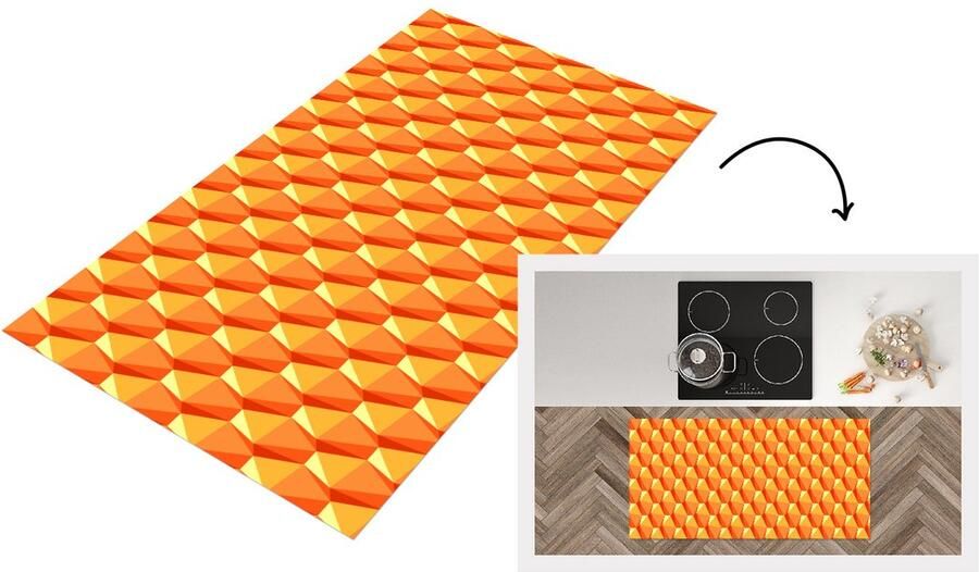 KitchenYeah Keukenloper Loper keuken Oranje Patronen 3D 120x60 cm Keukenloper vinyl