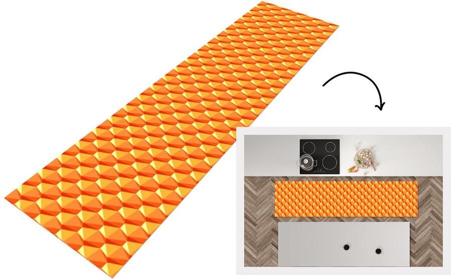 KitchenYeah Keukenloper Loper keuken Oranje Patronen 3D 200x50 cm Keukenloper vinyl
