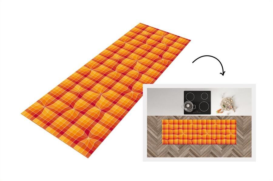 KitchenYeah Keukenloper Loper keuken Oranje Patronen Abstract 150x50 cm Keukenloper vinyl
