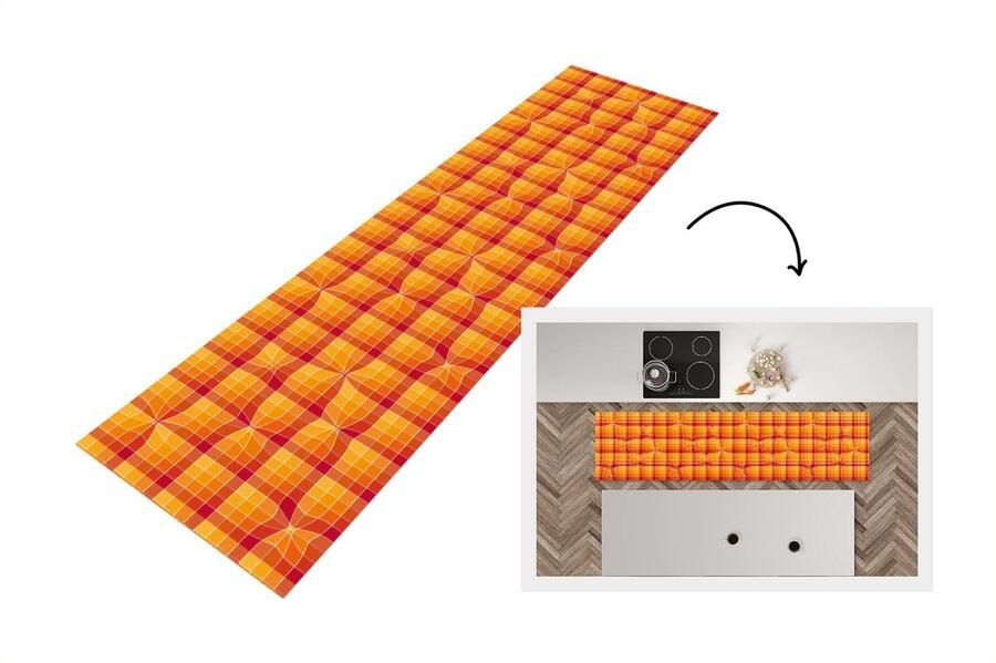 KitchenYeah Keukenloper Loper keuken Oranje Patronen Abstract 240x60 cm Keukenloper vinyl