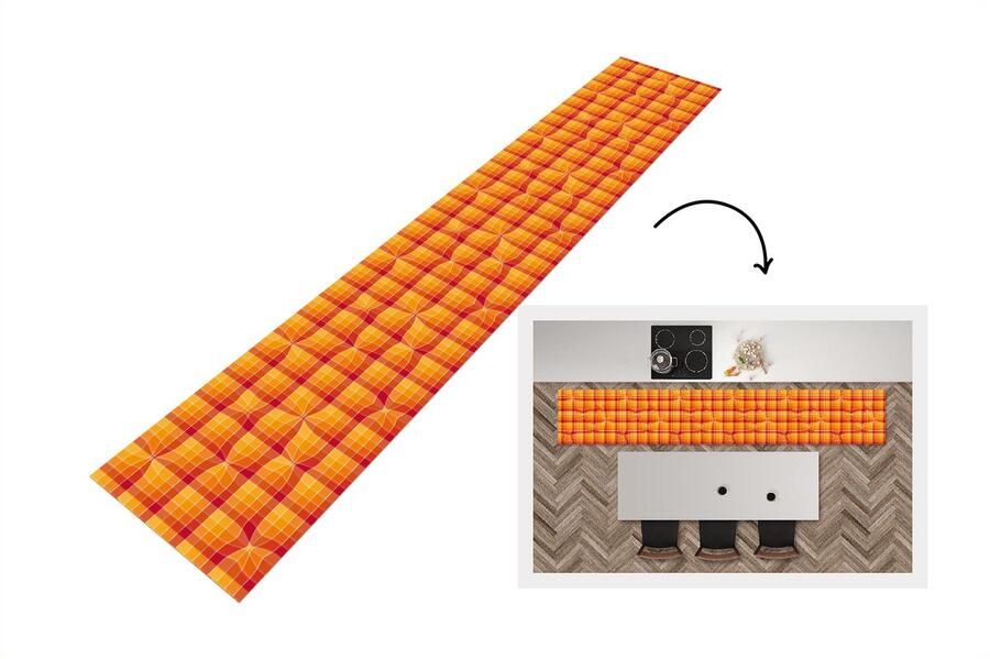 KitchenYeah Keukenloper Loper keuken Oranje Patronen Abstract 300x50 cm Keukenloper vinyl