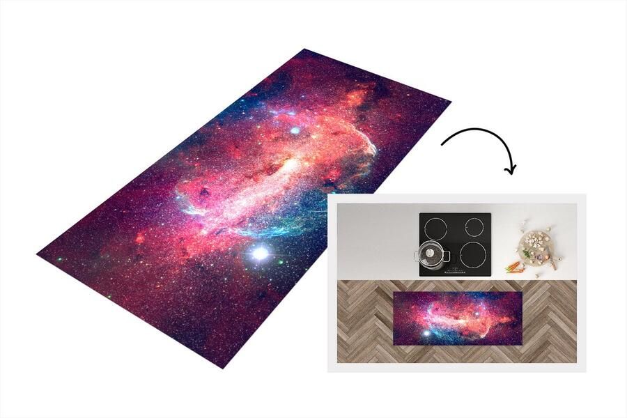 KitchenYeah Keukenloper Loper keuken Oranje Sterren Ruimte 120x50 cm Keukenloper vinyl