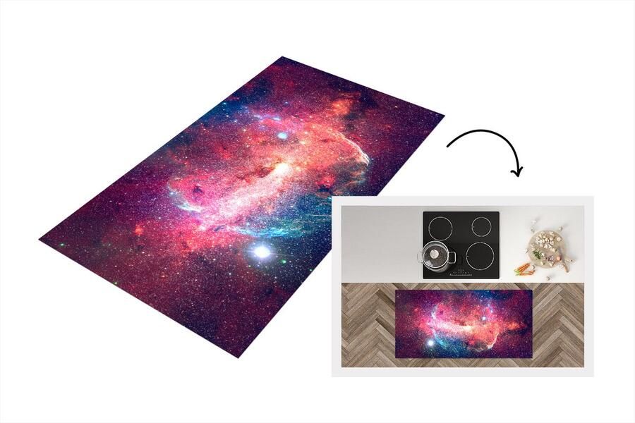 KitchenYeah Keukenloper Loper keuken Oranje Sterren Ruimte 120x60 cm Keukenloper vinyl