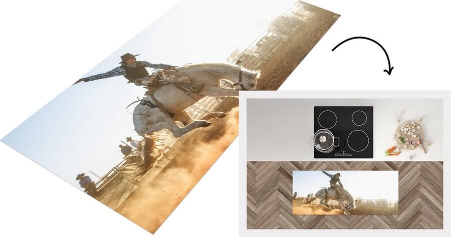 KitchenYeah Keukenloper Loper keuken Paard Cowboy Stof 120x50 cm Keukenloper vinyl