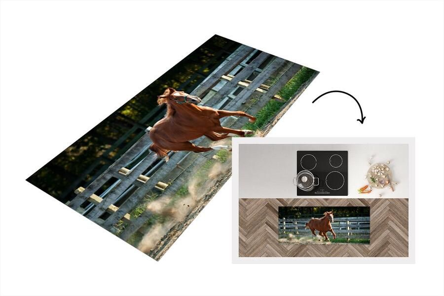 KitchenYeah Keukenloper Loper keuken Paard Licht Zand 120x50 cm Keukenloper vinyl