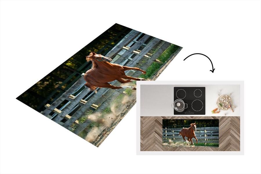 KitchenYeah Keukenloper Loper keuken Paard Licht Zand 120x60 cm Keukenloper vinyl