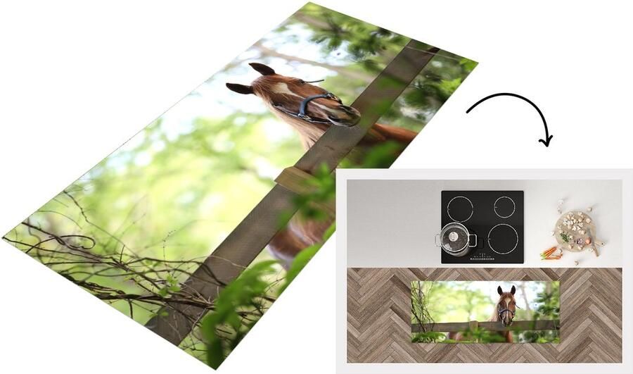 KitchenYeah Keukenloper Loper keuken Paard Natuur Hek 120x50 cm Keukenloper vinyl