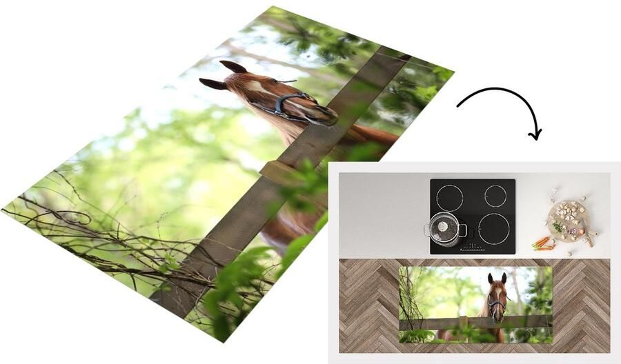 KitchenYeah Keukenloper Loper keuken Paard Natuur Hek 120x60 cm Keukenloper vinyl