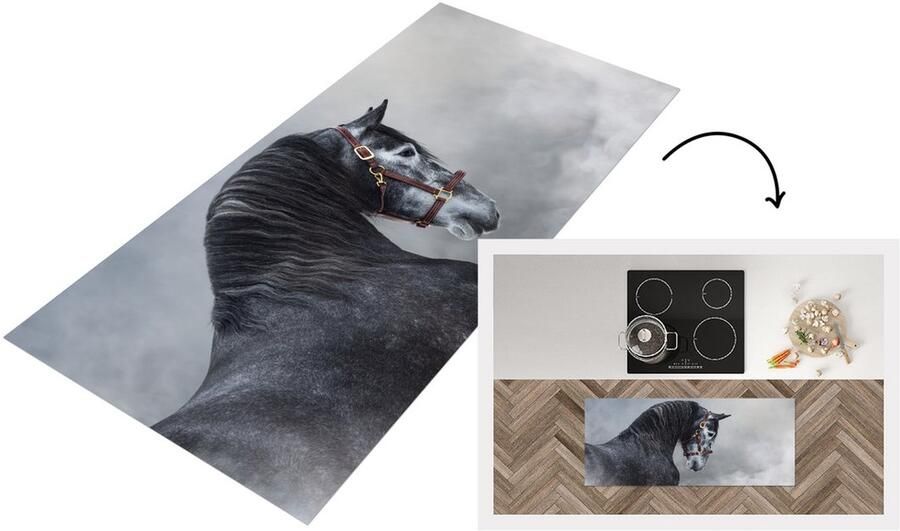 KitchenYeah Keukenloper Loper keuken Paard Rook Dier 120x50 cm Keukenloper vinyl