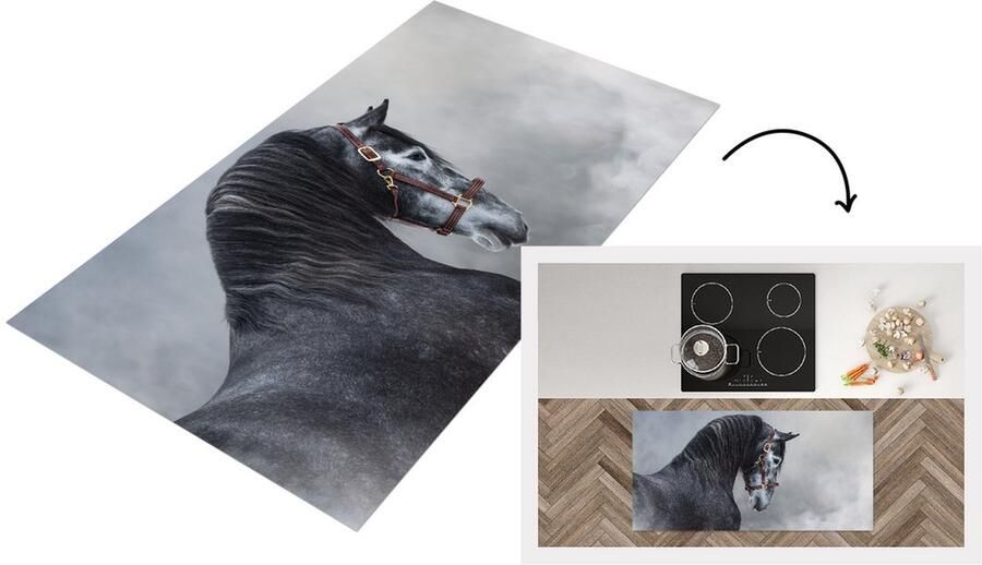 KitchenYeah Keukenloper Loper keuken Paard Rook Dier 120x60 cm Keukenloper vinyl