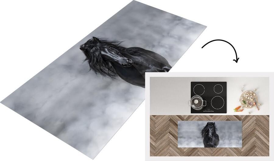 KitchenYeah Keukenloper Loper keuken Paard Rook Grijs 120x50 cm Keukenloper vinyl