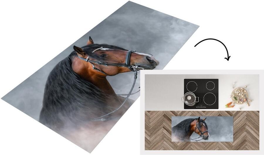 KitchenYeah Keukenloper Loper keuken Paard Rook Halster 120x50 cm Keukenloper vinyl