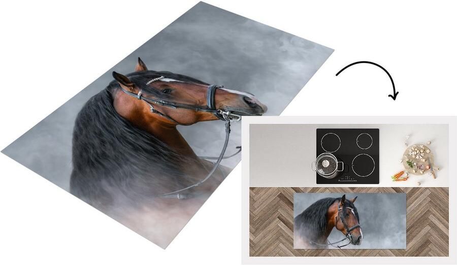 KitchenYeah Keukenloper Loper keuken Paard Rook Halster 120x60 cm Keukenloper vinyl
