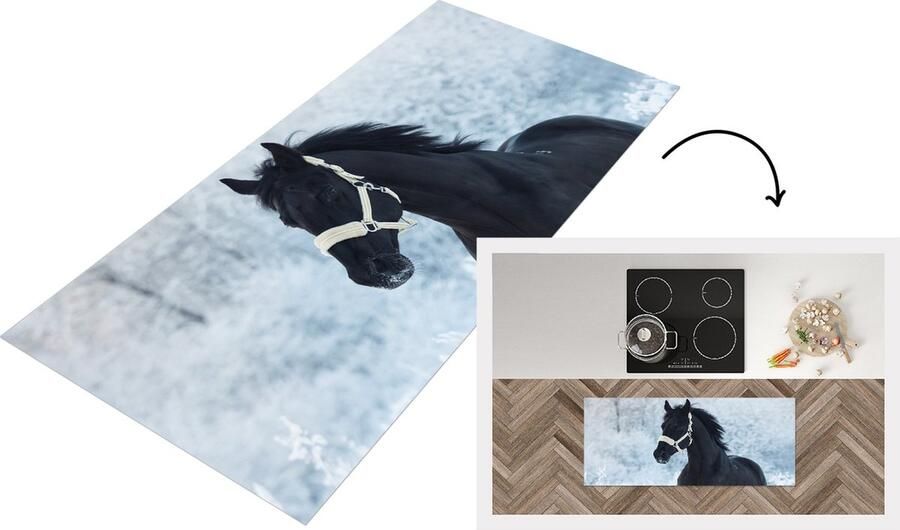 KitchenYeah Keukenloper Loper keuken Paard Sneeuw Bos 120x50 cm Keukenloper vinyl