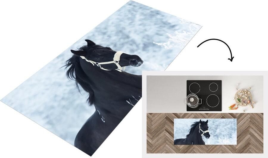 KitchenYeah Keukenloper Loper keuken Paard Sneeuw Winter 120x50 cm Keukenloper vinyl