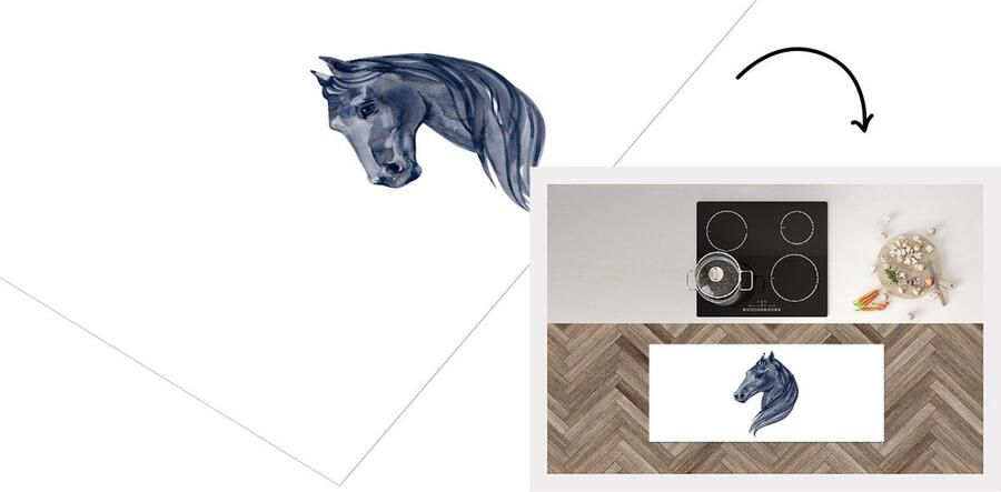 KitchenYeah Keukenloper Loper keuken Paard Waterverf Blauw 120x50 cm Keukenloper vinyl