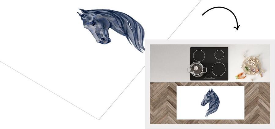 KitchenYeah Keukenloper Loper keuken Paard Waterverf Blauw 120x60 cm Keukenloper vinyl