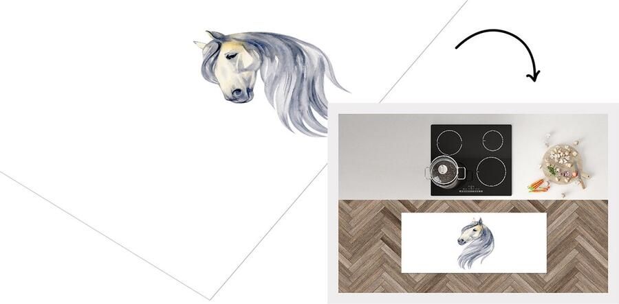 KitchenYeah Keukenloper Loper keuken Paard Waterverf Wit 120x50 cm Keukenloper vinyl