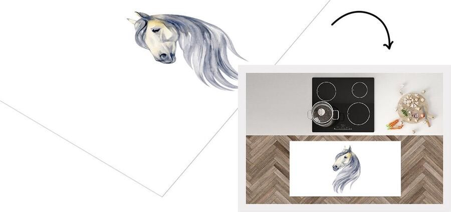 KitchenYeah Keukenloper Loper keuken Paard Waterverf Wit 120x60 cm Keukenloper vinyl